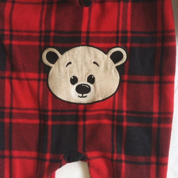 george red plaid fleece zipper jumpsuit with hood 3-6 months baby unisex - Picture 6 of 7